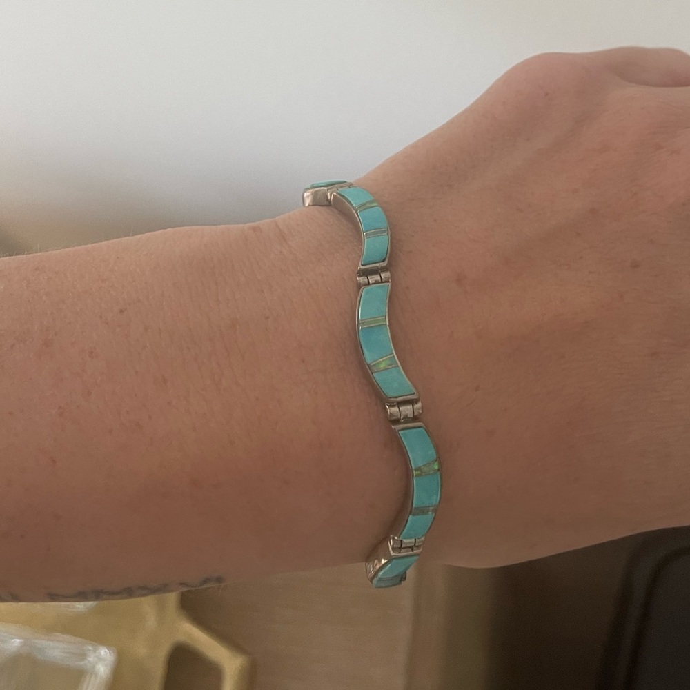 Turquoise and Sterling Silver bracelet fits 7.5 inch wrist